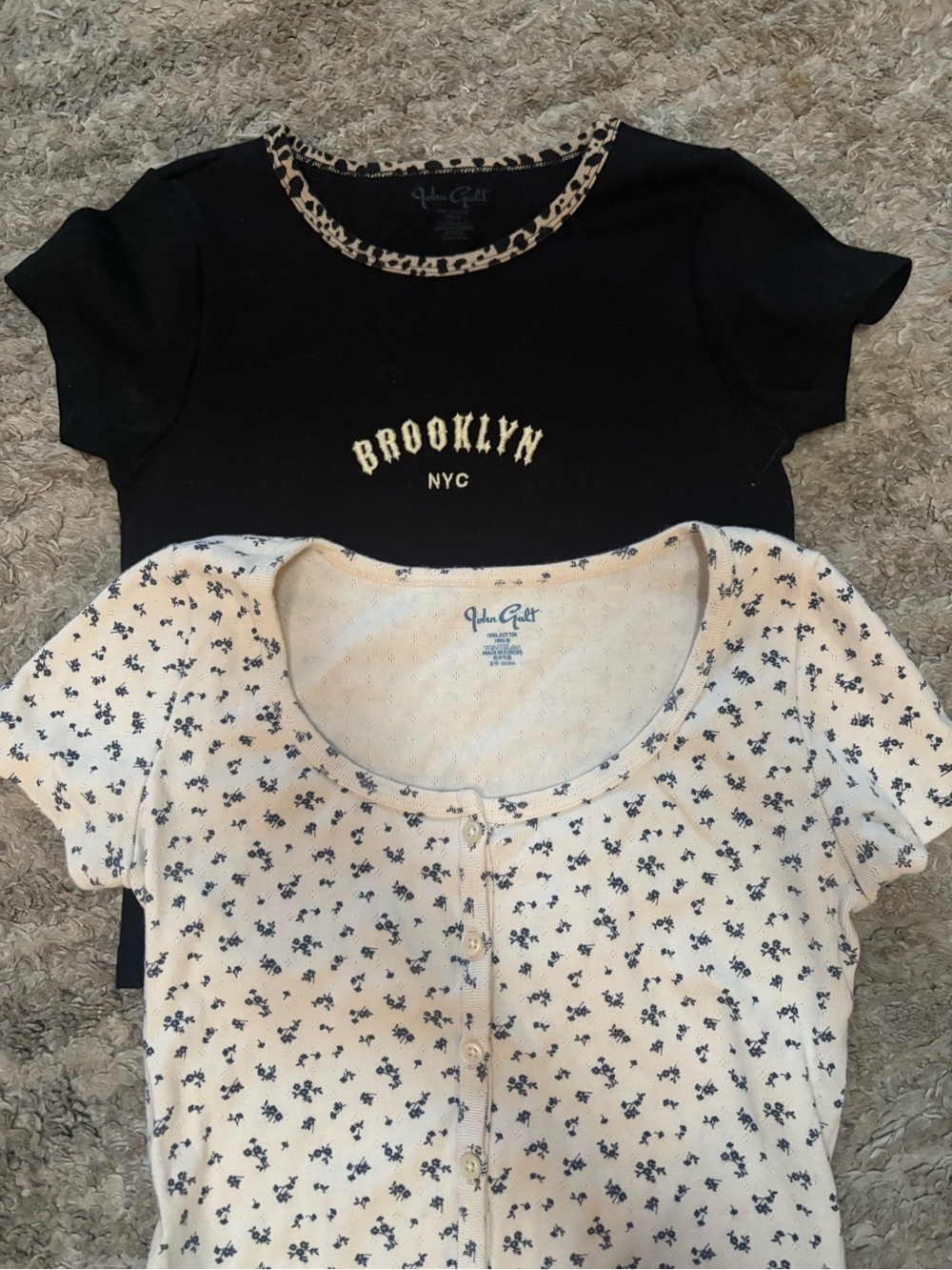 Brandy Melville Black 'Brooklyn NYC' Tee & Cream Floral Button Top Set